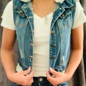 Distressed Jean Vest with Hoodie